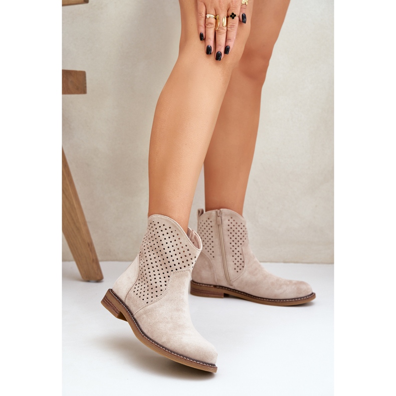 Lys beige openwork støvler 2