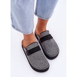 Kvinders flip flops dekoreret med zirkoner på den sorte platform 2