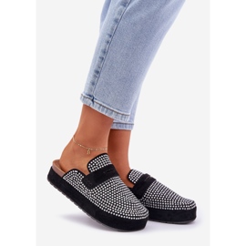Kvinders flip flops dekoreret med zirkoner på den sorte platform 1