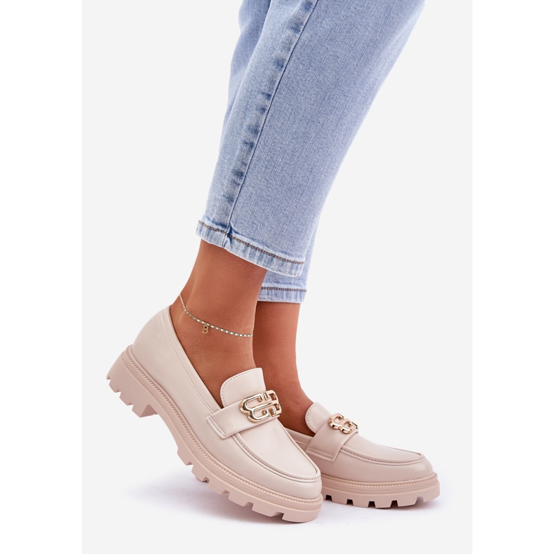Kvinders loafers med gylden detalje beige 1