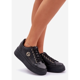 Openwork sneakers med gylden detaljer sort 1