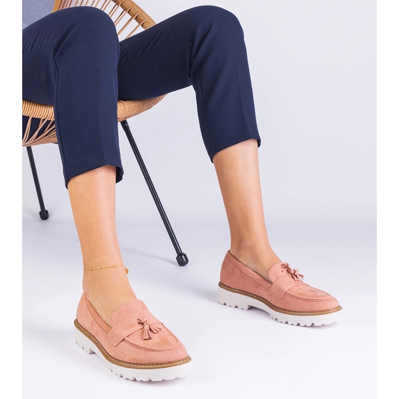 Pink kvinders loafers fra Ekozamsz med frynser lyserød 1