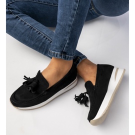 Kvinders sorte loafers med frynser 1