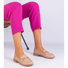 Beige kvinders loafers med gylden dekoration og zirkoner 1