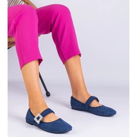 Navy Blue Ballerinas dekoreret med en spænde med Crystaliki blå 1