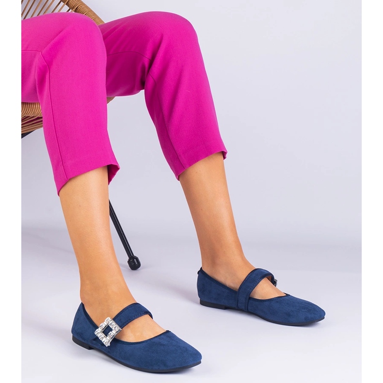 Navy Blue Ballerinas dekoreret med en spænde med Crystaliki blå 1