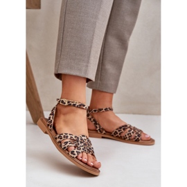 Zazoo Kvinders lædersandaler med flade hæle leopardprint 3688 brun 2