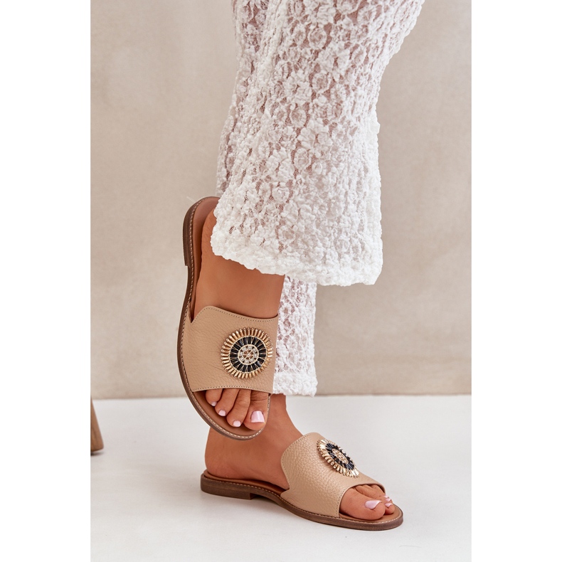 Lewski Shoes Læder flip flops med fladt -hælet Lewski 3047/o beige brun 2