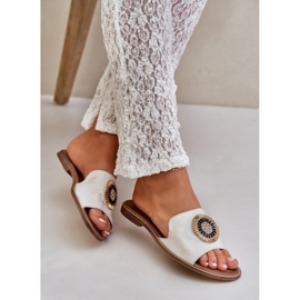 Lewski Shoes Læder flip flops med fladt -hælet Lewski 3047/o -golden aftørret gylden 2