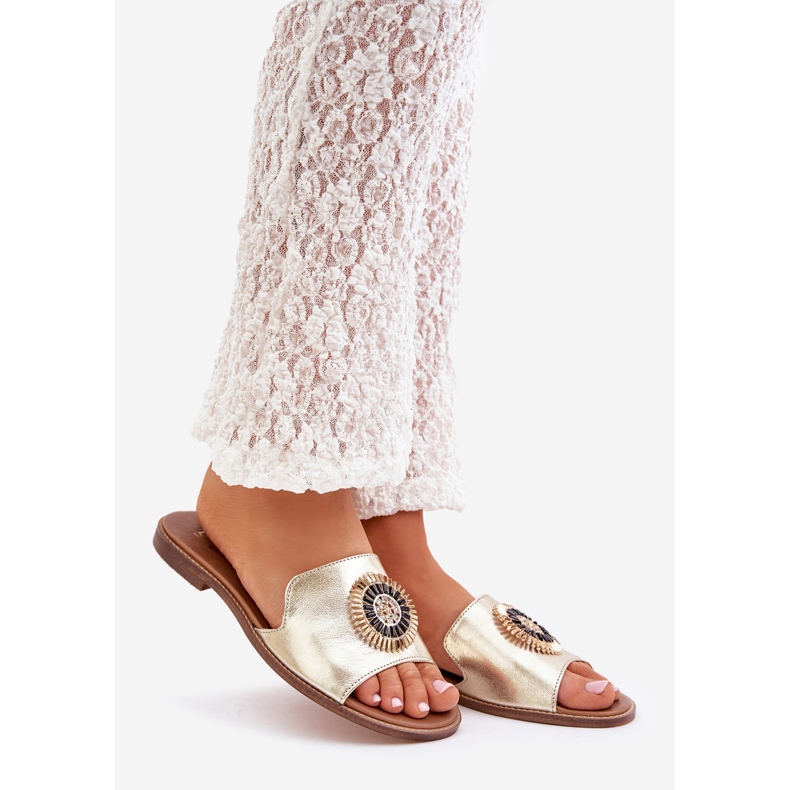 Lewski Shoes Læder flip flops med fladt -hælet Lewski Złote gylden 1