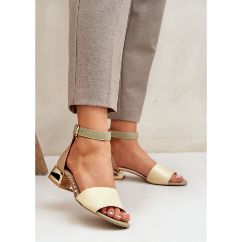 Lædersandaler på guldhæl Laura Messi 2143 Beige 2