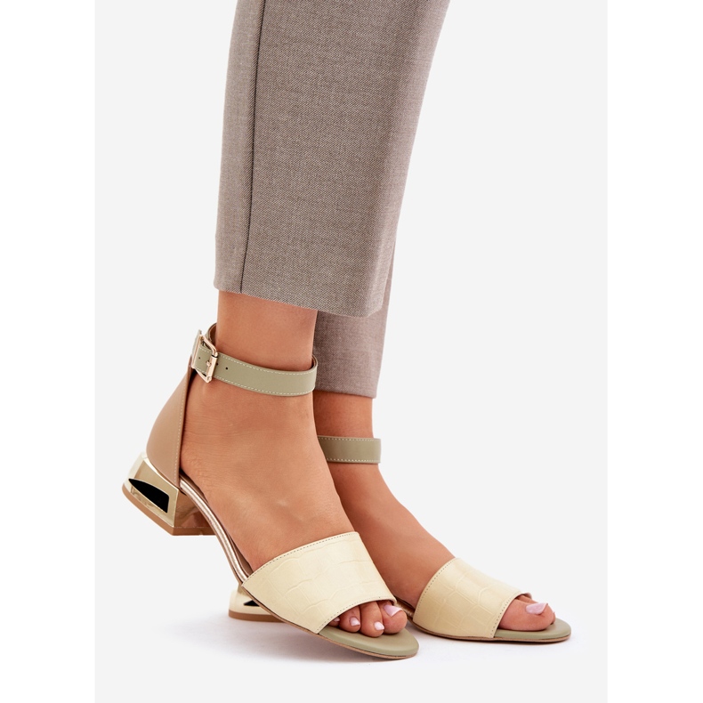 Lædersandaler på guldhæl Laura Messi 2143 Beige 1