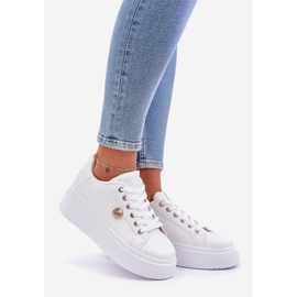 Eco læder sneakers på en platform med en gylden detalje hvid 1