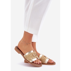 Læder flip flops med en dekorativ detalje og en Zazoo 40426 Zloty Braid gylden 1
