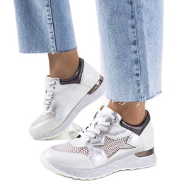 D/GMR Hvide metalliske sportssko blonder -op sneakers openwork torres 1