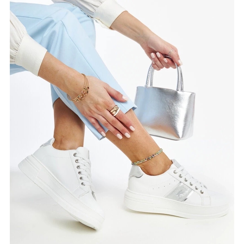 D/GMR Hvide og sølv sneakers med en tyk Finestra sål 2