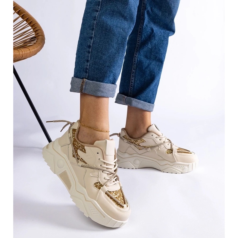 D/CEO Beige damesneakers med Agar glitter 2