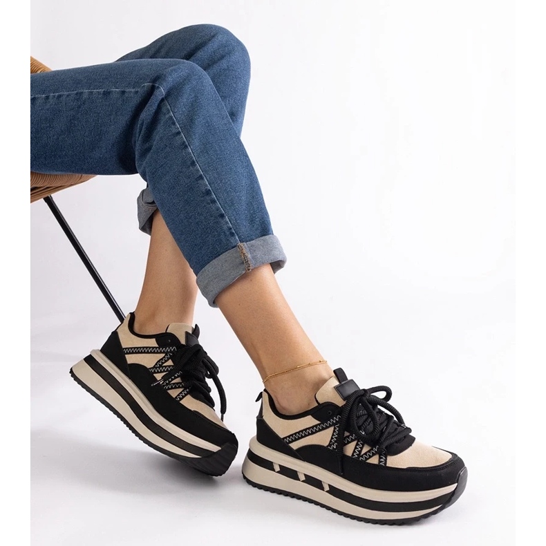 D/CEO Sorte og beige damesneakers Renetta 2
