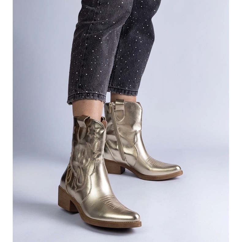 D/CEO Golden Boots Kvinders cowboy -støvler på Madeira Metallic Ankel Post gylden 2