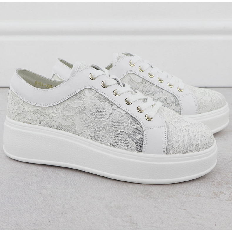 S.Barski Sko på Białe S. Barski Hy51-059 Blonder platform hvid 2