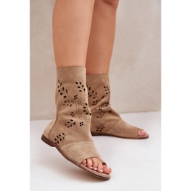 Zazoo 3437 ruskindssandaler til kvinder med overdel med lynlås, beige 2