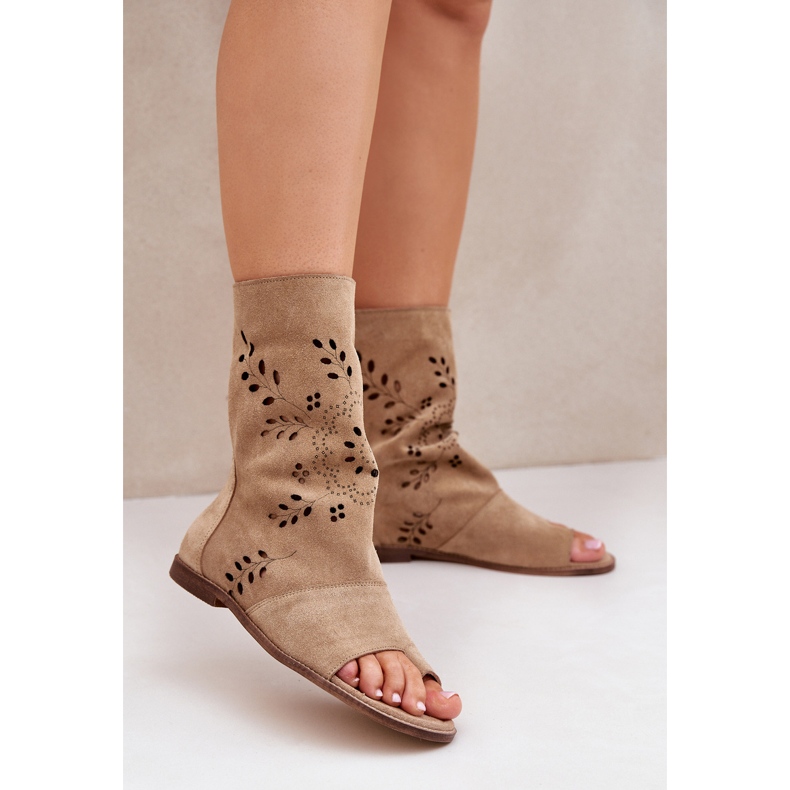 Zazoo 3437 ruskindssandaler til kvinder med overdel med lynlås, beige 2