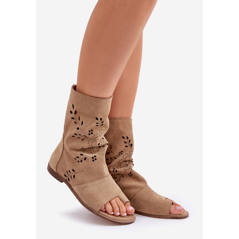 Zazoo 3437 ruskindssandaler til kvinder med overdel med lynlås, beige 1