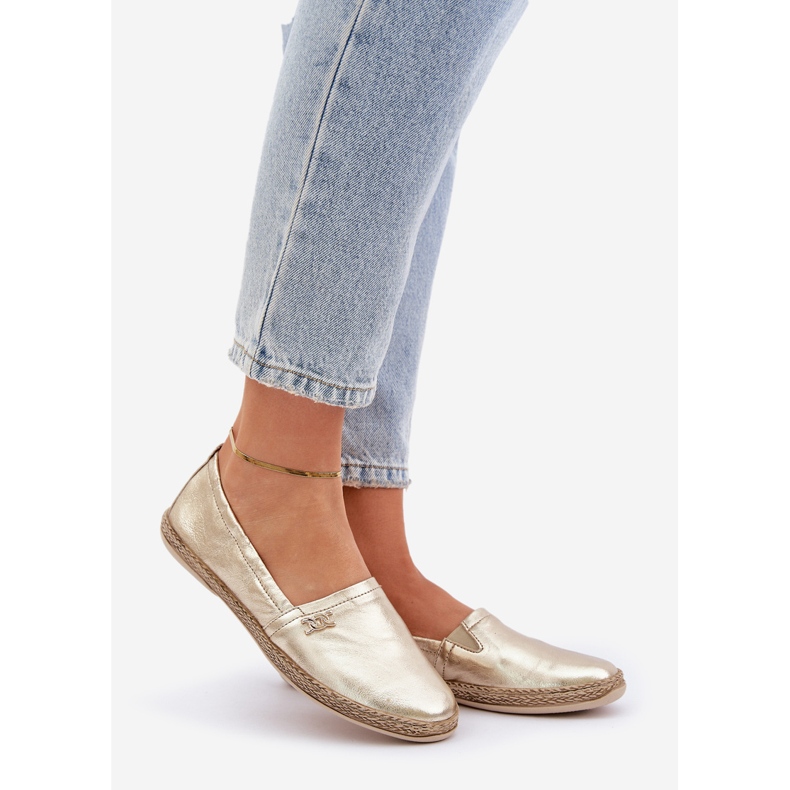 Elegant læder Espadrilles Women's Zazoo 10177 Guld gylden 1
