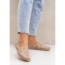 Elegant ruskind Espadrilles med kvindernes blomster Zazoo 10177 Beige 2