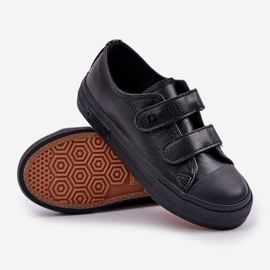 Børne læder sneakers med velcro Big Star KK374054 Sort 9