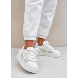 Kvinders sneakers med tykke snørebånd på den hvide platform 2