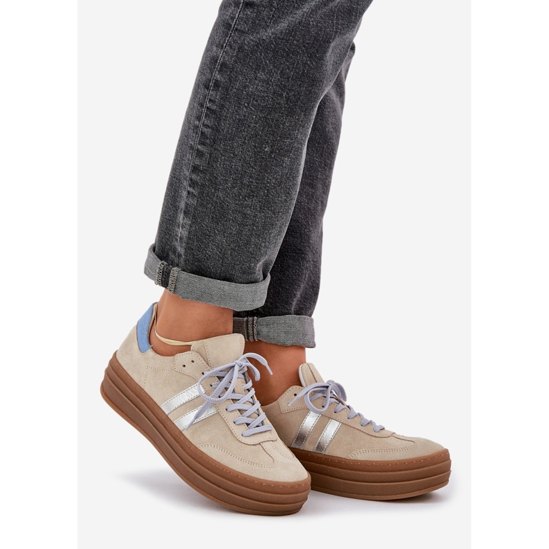 Zazoo N1068S4 Kvinders ruskind på platformen Beige 1
