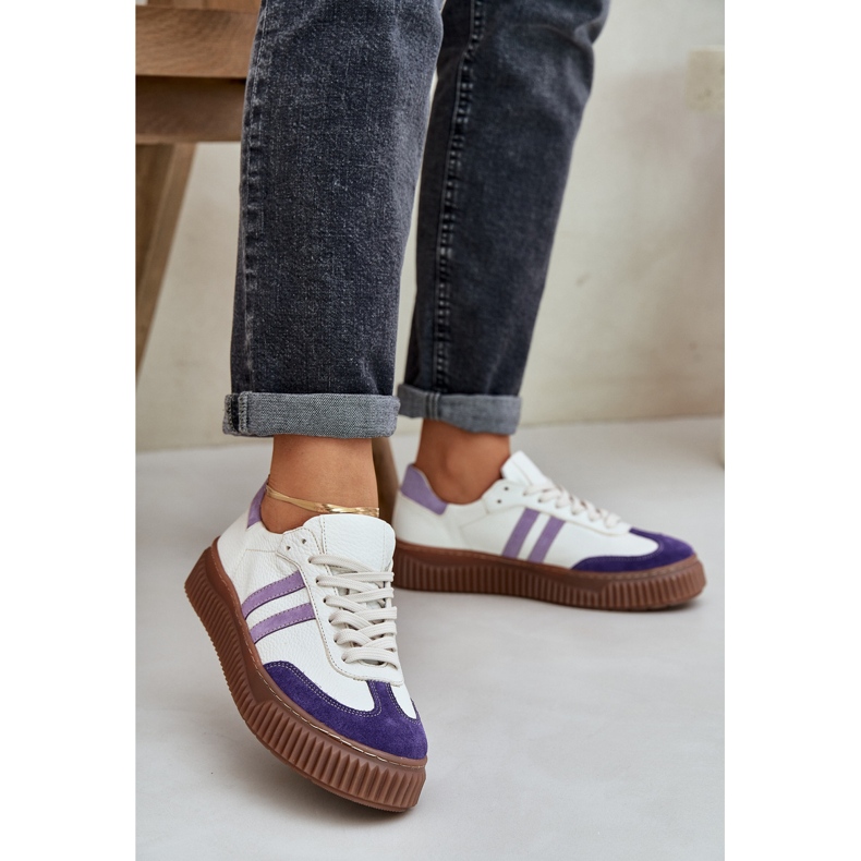 Zazoo N1068S6 læder lave kvindes sneakers på platformen White hvid 2