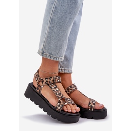 Dekorerede sandaler på den brune leopardprintplatform 1