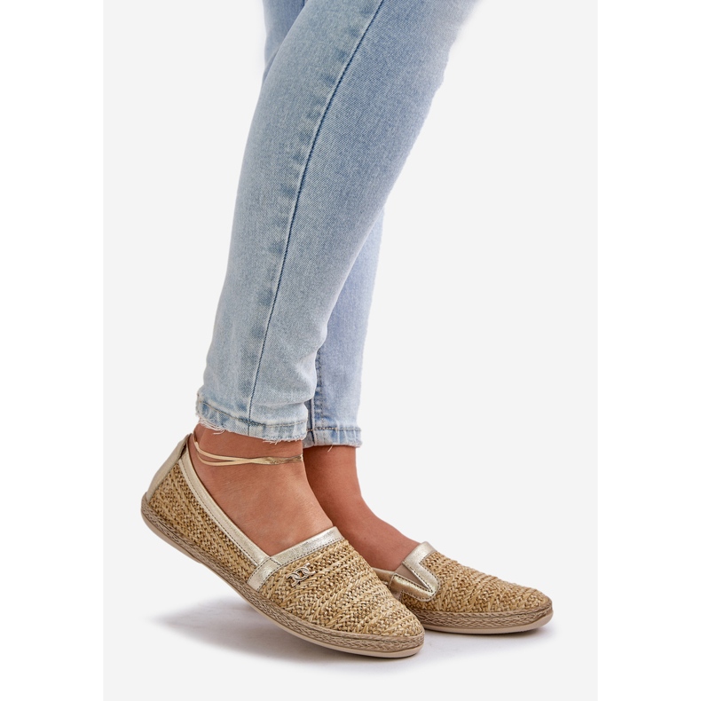 Elegant læder espadrilles med en Zazoo 10178 beige og guldfletning 1