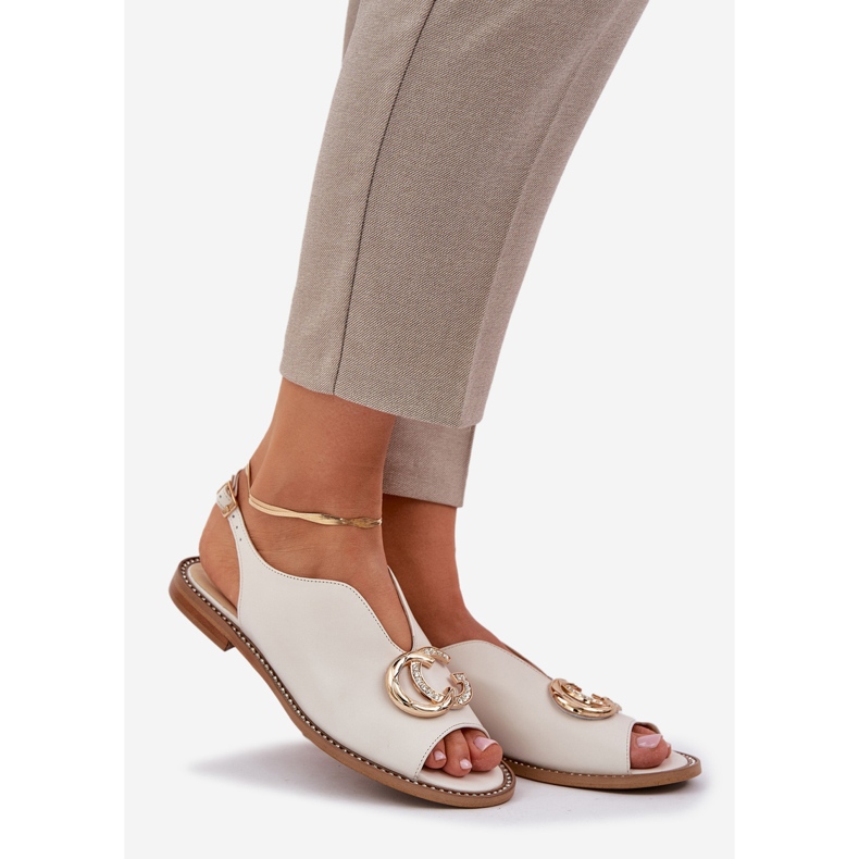 Flat -Hælede lædersandaler med Laura Messi 2865 Dekoration beige 1