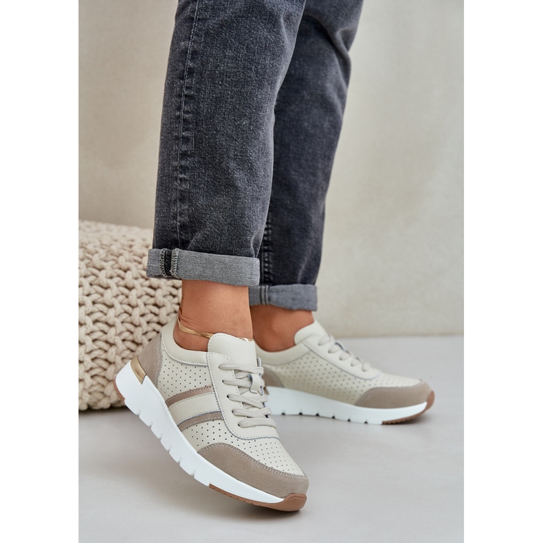 Let læder sneakers kvinders sportssko beige 2