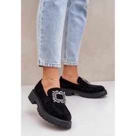 Eco Suede Women's Loafers med en dekorativ broche sort 2