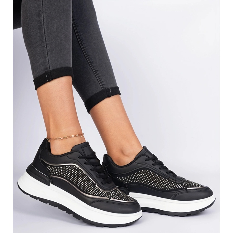 Sorte kvinders sneakers med zirkoner 2