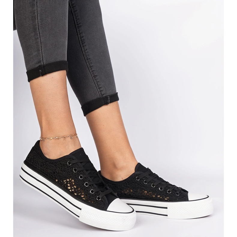 Sort åbent kvinders sneakers 2