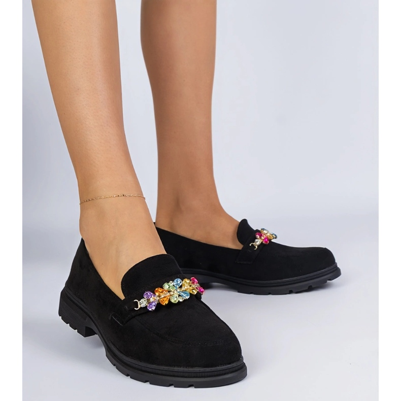 Sorte kvinders loafers dekoreret med sten 1