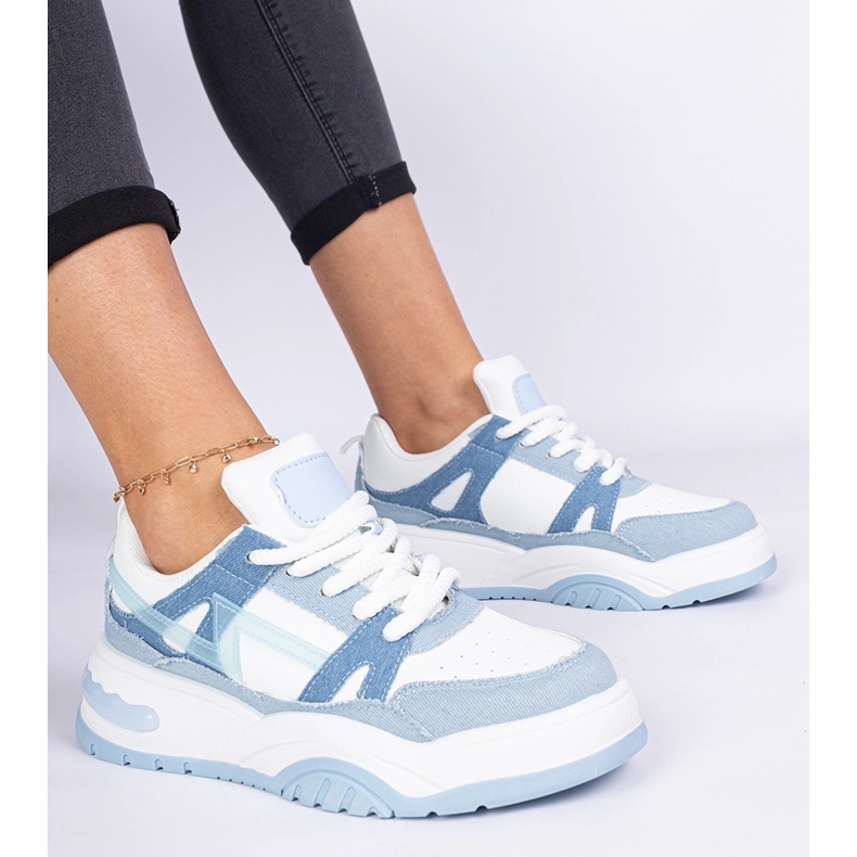 Denim sneakers med tykke snørebånd blå 1