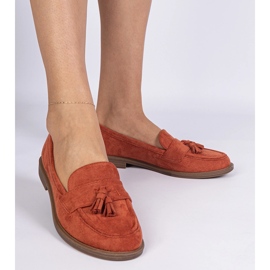 Orange kvinders moccasins fra Ekozamsz med frynser 1