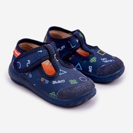 Børns hjemmesko fleksible marineblå velcro 1