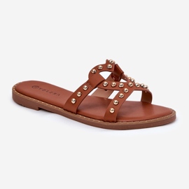 Dekoreret flad kamel kvinders flip flops brun 2