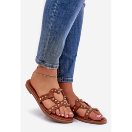 Dekoreret flad kamel kvinders flip flops brun 1