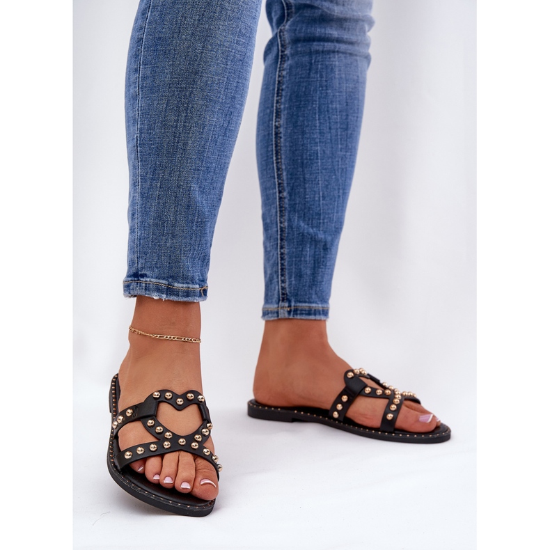 Dekoreret flad kvinders sorte flip flops 2