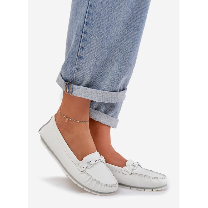 S.Barski Fladt læder loafers med et ornament af S. barski LR51-547 White hvid 1