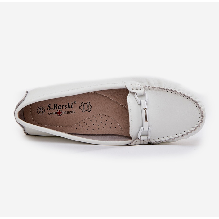 S.Barski Fladt læder loafers med et ornament af S. barski LR51-547 White hvid 2