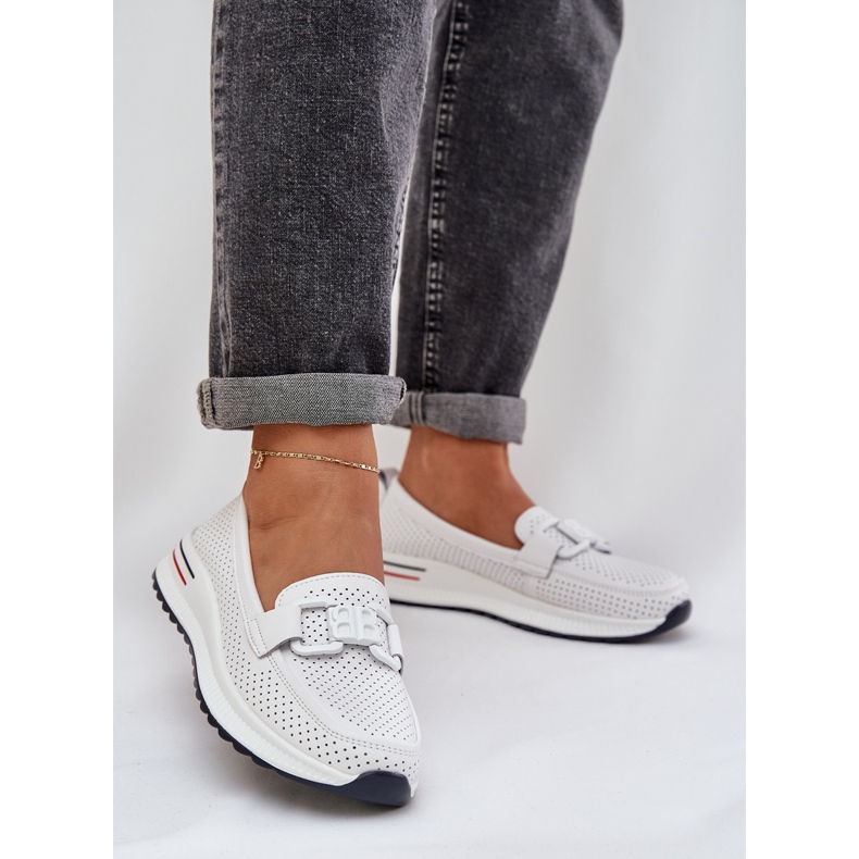 S.Barski Women's Leather Loafers på platformen S. Barski LR51-556 White hvid 2